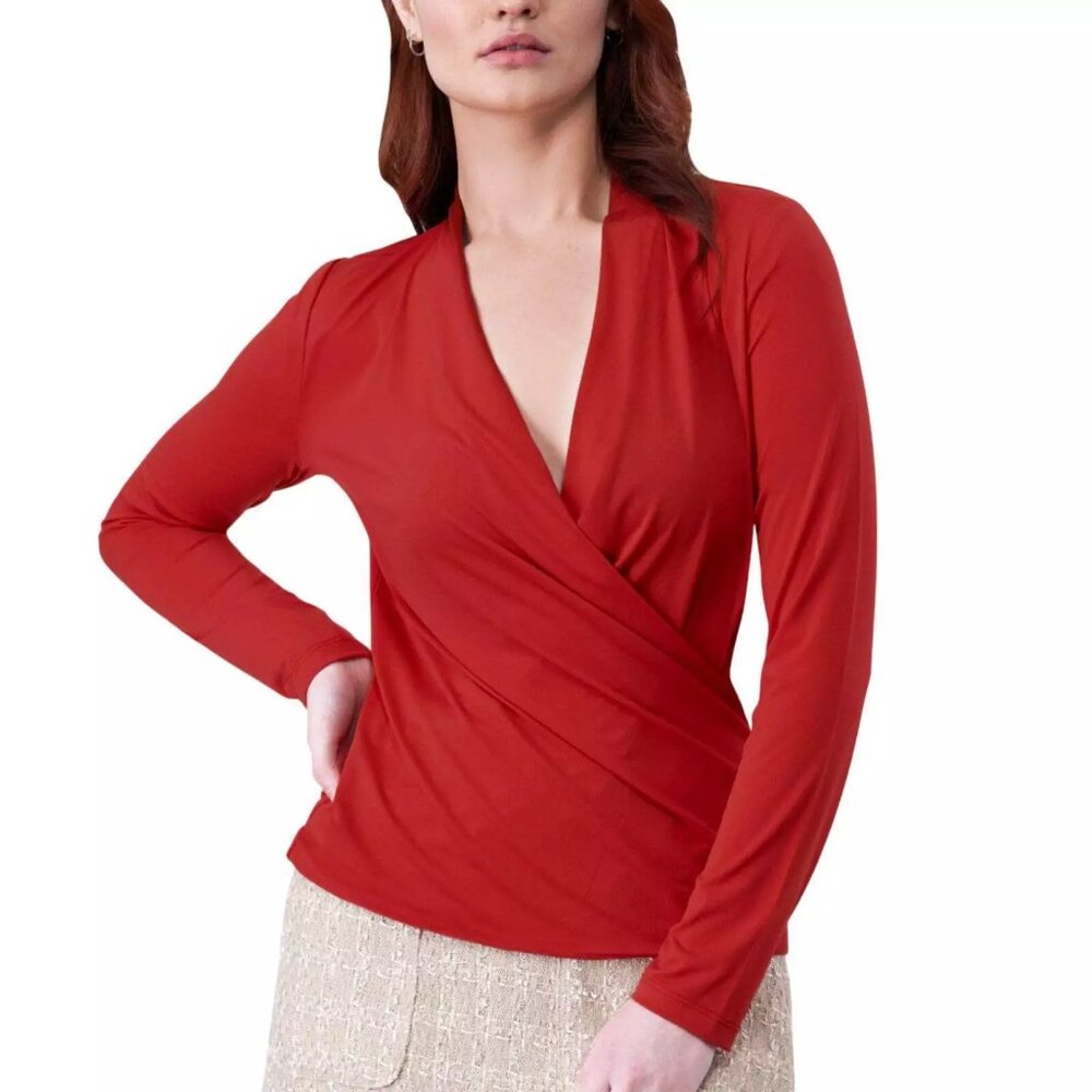 NWT Rachel Roy Women's V-Neck Surplice Wrap Blouse Top Red Size XL $65 3C625